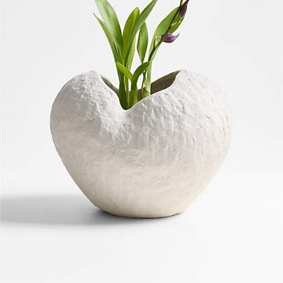 Scraffito 10" White Ceramic Vase