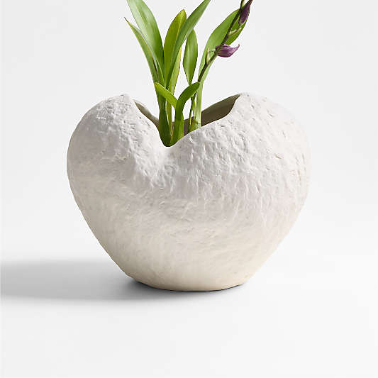 Scraffito 10" White Ceramic Vase
