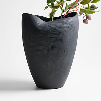 View Scraffito 14" Black Ceramic Vase details
