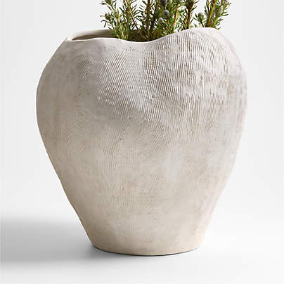 Scraffito 18" White Ceramic Vase