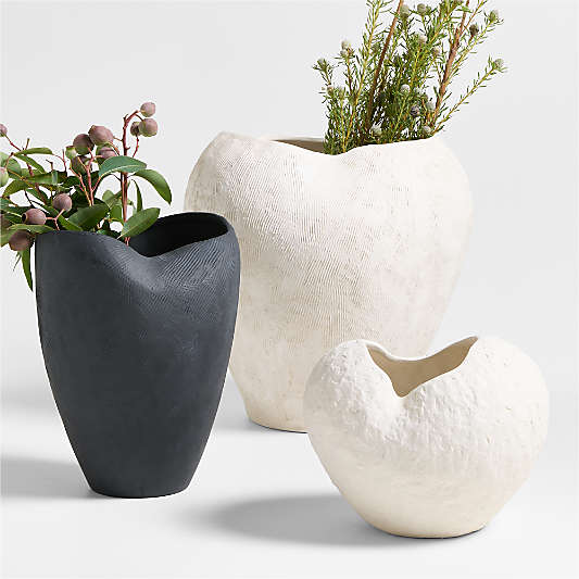 Scraffito 14" Black Ceramic Vase