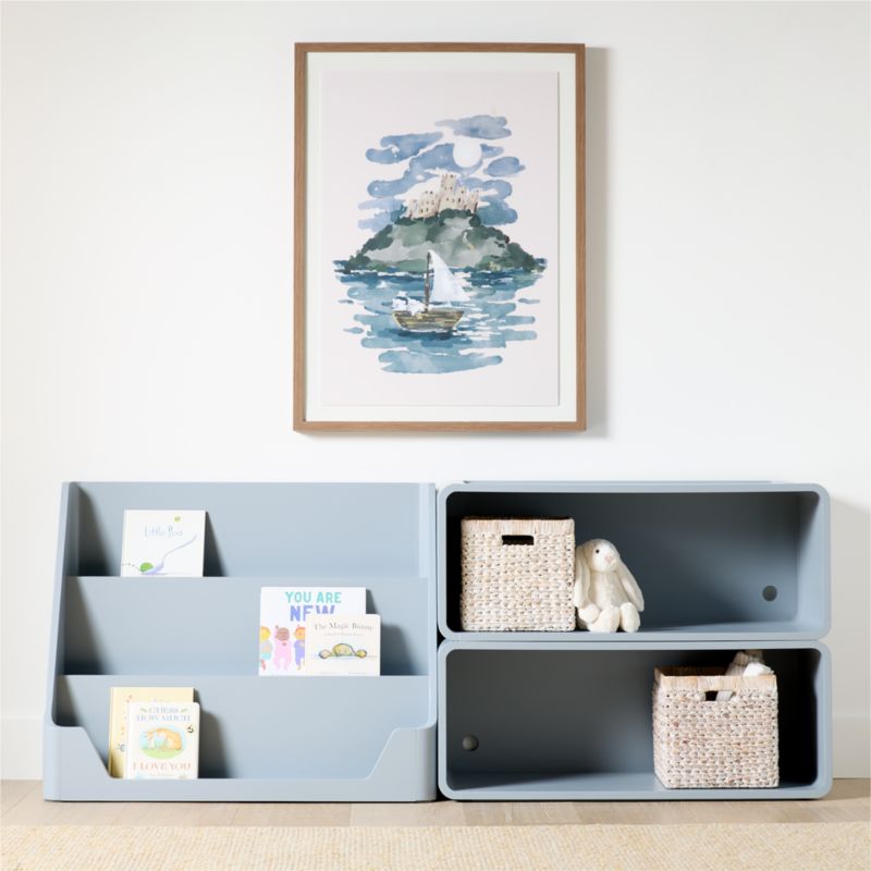 Scout Set of 2 Mist Blue Wood Kids Stackable Bookshelves with Low Bookcase - image 2 of 5