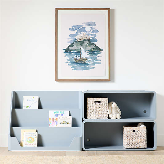 Scout Set of 2 Mist Blue Wood Kids Stackable Bookshelves with Low Bookcase