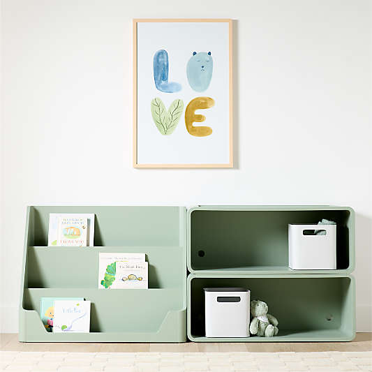 Scout Set of 2 Sage Wood Kids Stackable Bookshelves with Low Bookcase