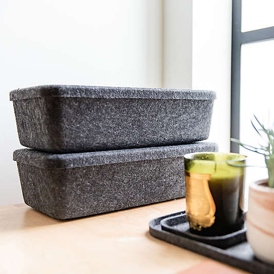 SortJoy Long Carbon Sculpted Storage Bin with Lid, Set of 3