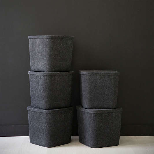 Sortjoy Original Carbon Sculpted Storage Bin with Lid, Set of 3