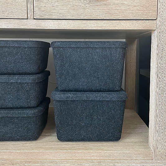 SortJoy Wide Carbon Sculpted Storage Bin with Lid, Set of 3