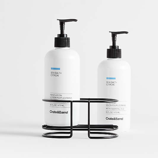 Sea Salt + Citron Hand Soap and Lotion Set with Matte Black Caddy