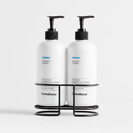 Sea Salt + Citron Hand Soap and Lotion Set with Matte Black Caddy