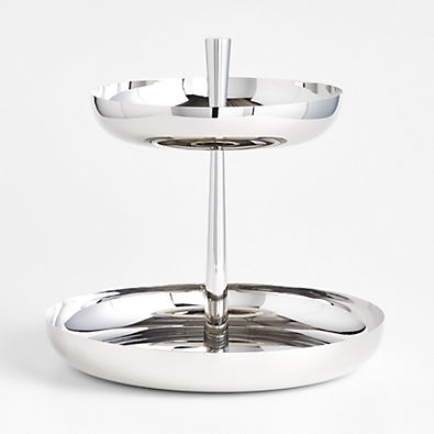 Piero Oval Stainless Steel and Walnut Serving Tray Set by