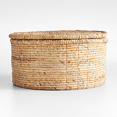 View Seaton Large Round Woven Storage Basket with Lid details