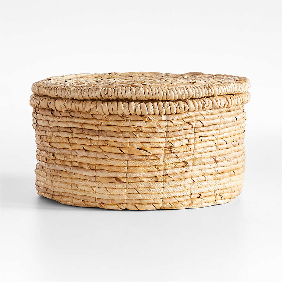 Seaton Medium Round Woven Storage Basket with Lid (Open Larger View)