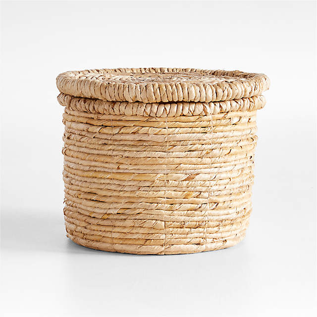 Seaton Small Round Woven Storage Basket, Round Woven Basket With Lid