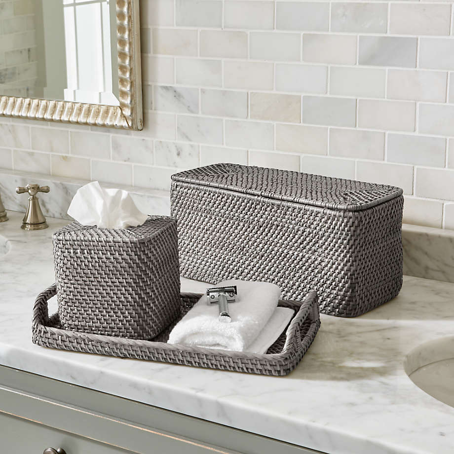 Sedona Grey Bath Accessories Crate, Wicker Bathroom Accessories