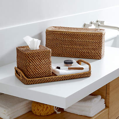 Sedona Honey Bath Accessories Crate, Wicker Bathroom Accessories
