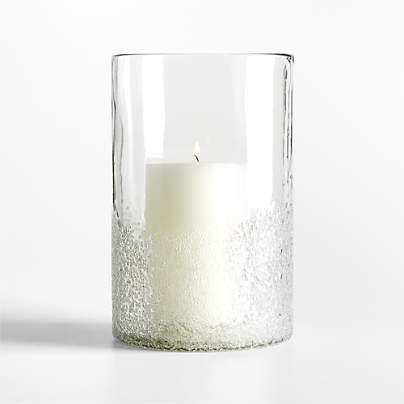 Seeded Textured Large Glass Hurricane Candle Holder 11"
