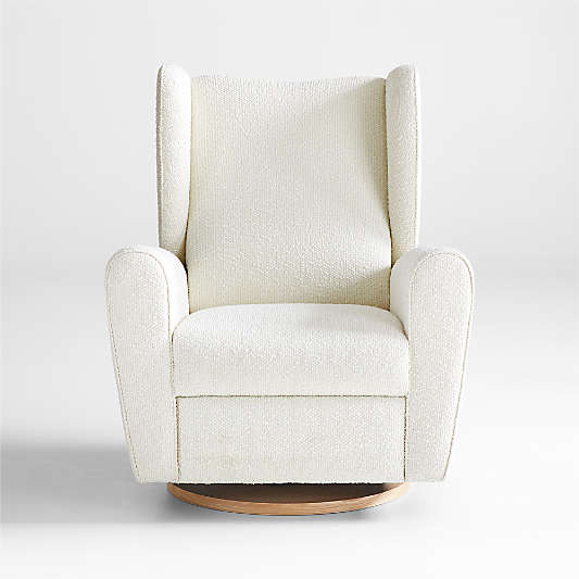 Seesaw Cream Boucle Electronic Swivel Glider Power Recliner Nursery Chair with Natural Wood Base