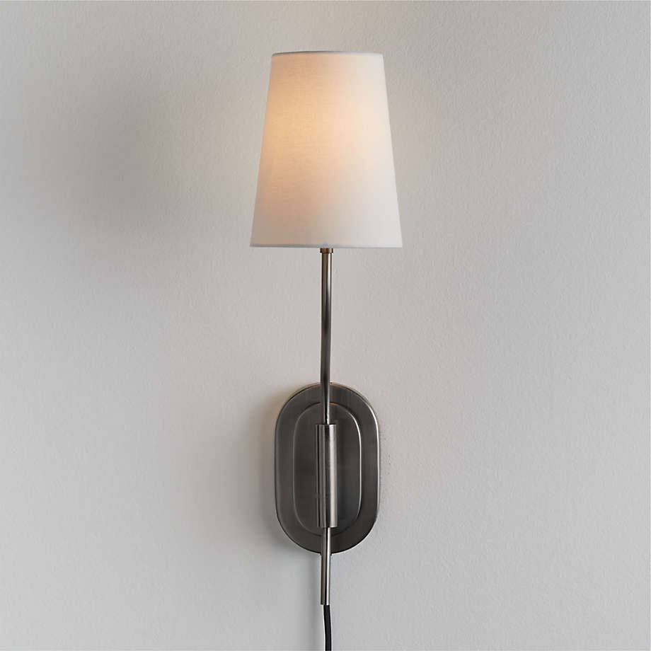 Seguin Brushed Nickel Single-Light Plug In Wall Sconce (Open Larger View)
