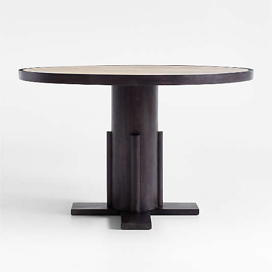 Unica 48" Round Mango Wood and Travertine Dining Table by Athena Calderone