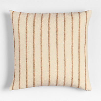 View Selma Wool Blend Stripe 23"x23" Arctic Ivory Throw Pillow with Down-Alternative Insert details