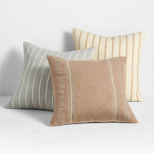 Selma Wool Blend Stripe 23"x23" Light Grey Throw Pillow with Feather Insert