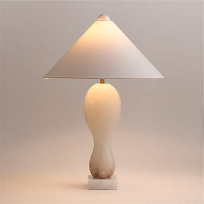 Seraph Alabaster Table Lamp with Fabric Shade 27.2"