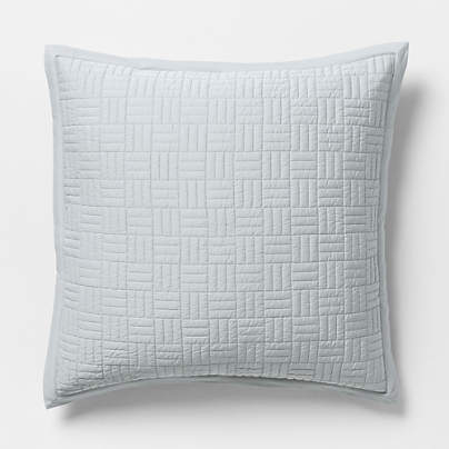 Serene Washed Organic Cotton Sateen Classic Stitch Light Mist Blue Euro Bed Pillow Sham