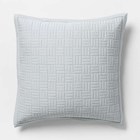 Serene Washed Organic Cotton Sateen Classic Stitch Light Mist Blue Euro Bed Pillow Sham