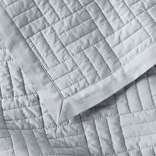 Serene Washed Organic Cotton Sateen Classic Stitch Light Mist Blue Bed Pillow Sham
