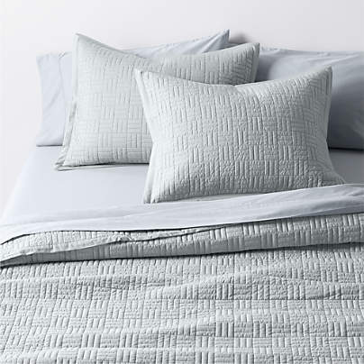 Serene Washed Organic Cotton Sateen Classic Stitch Light Mist Blue King Quilt