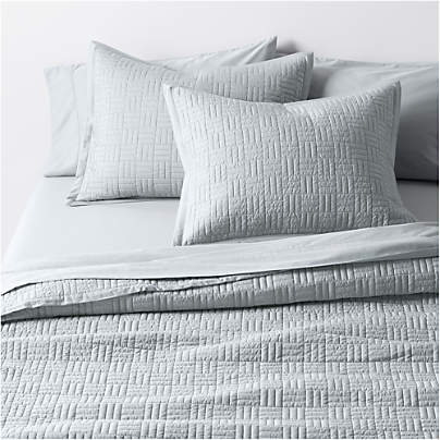 Serene Washed Organic Cotton Sateen Classic Stitch Light Mist Blue King Quilt