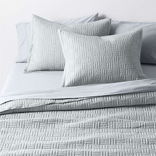 Serene Washed Organic Cotton Sateen Classic Stitch Light Mist Blue Quilt