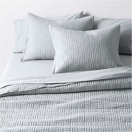 Serene Washed Organic Cotton Sateen Classic Stitch Light Mist Blue Bed Pillow Sham