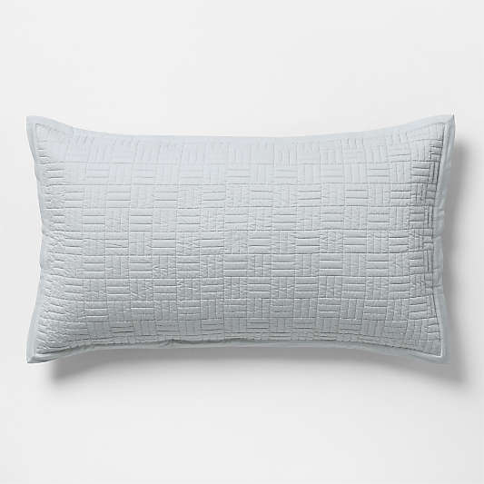 Serene Washed Organic Cotton Sateen Classic Stitch Light Mist Blue King Bed Pillow Sham