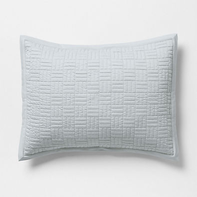 View Serene Washed Organic Cotton Sateen Classic Stitch Light Mist Blue Standard Bed Pillow Sham details