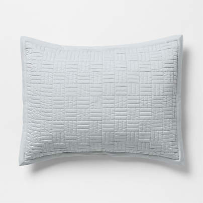 Serene Washed Organic Cotton Sateen Classic Stitch Light Mist Blue Standard Bed Pillow Sham