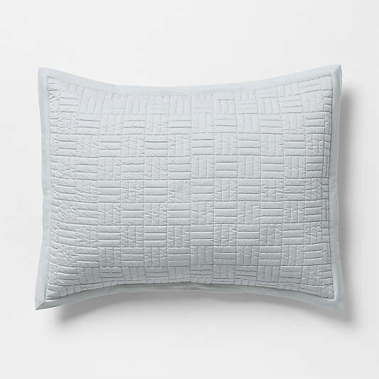 Serene Washed Organic Cotton Sateen Classic Stitch Light Mist Blue Bed Pillow Sham