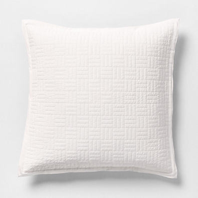 View Serene Washed Organic Cotton Sateen Classic Stitch White Euro Bed Pillow Sham details