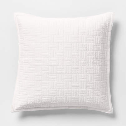 Serene Washed Organic Cotton Sateen Classic Stitch White Euro Bed Pillow Sham