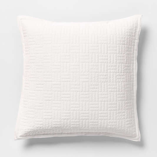 Serene Washed Organic Cotton Sateen Classic Stitch White Euro Bed Pillow Sham