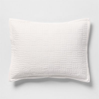 View Serene Washed Organic Cotton Sateen Classic Stitch White Standard Bed Pillow Sham details