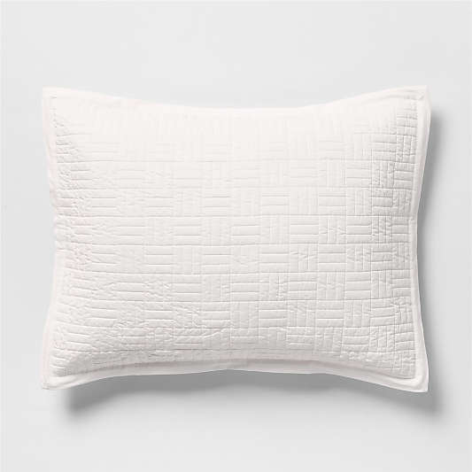 Serene Washed Organic Cotton Sateen Classic Stitch White Standard Bed Pillow Sham