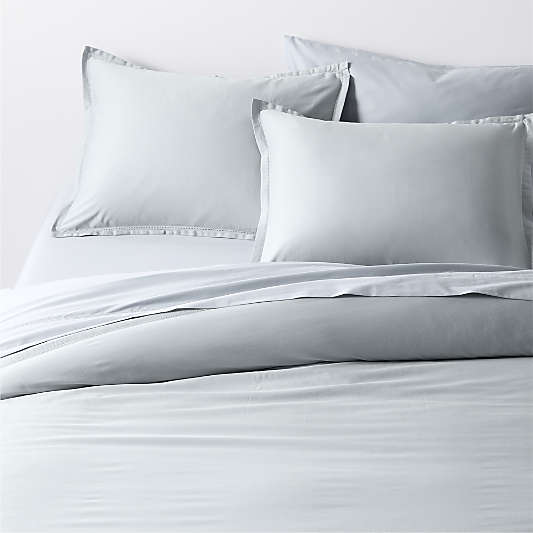 Serene Washed Organic Cotton Sateen Light Mist Blue Pillowcases, Set of 2
