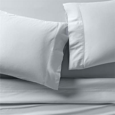 Serene Washed Organic Cotton Sateen Light Mist Blue Queen Sheet Set