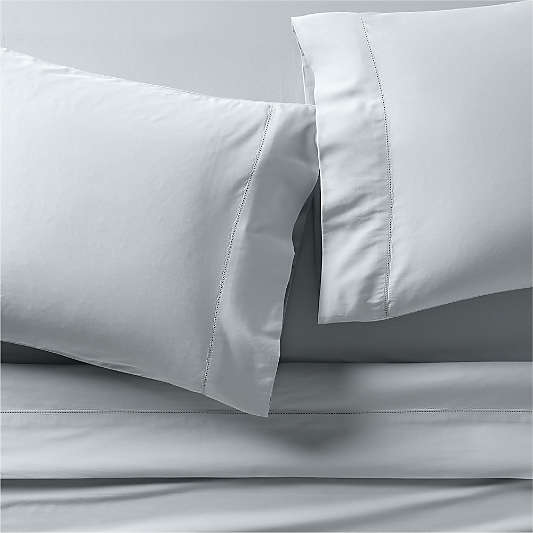 Serene Washed Organic Cotton Sateen Light Mist Blue Queen Sheet Set