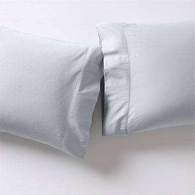 View Serene Washed Organic Cotton Sateen Light Mist Blue Standard Pillowcases, Set of 2 details