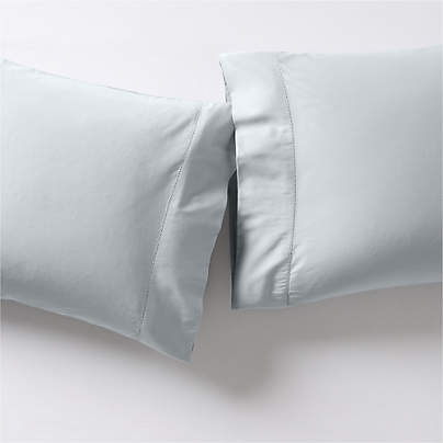 Serene Washed Organic Cotton Sateen Light Mist Blue King Pillowcases, Set of 2