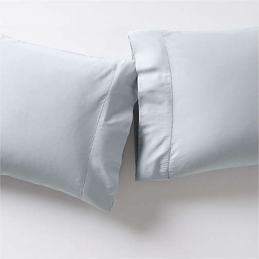 Serene Washed Organic Cotton Sateen Light Mist Blue King Pillowcases, Set of 2