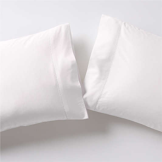 Serene Washed Organic Cotton Sateen White Pillowcases, Set of 2