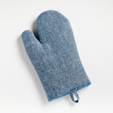 View Serged Linen Blue Oven Mitt details